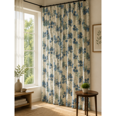 Blue flower printed Curtain