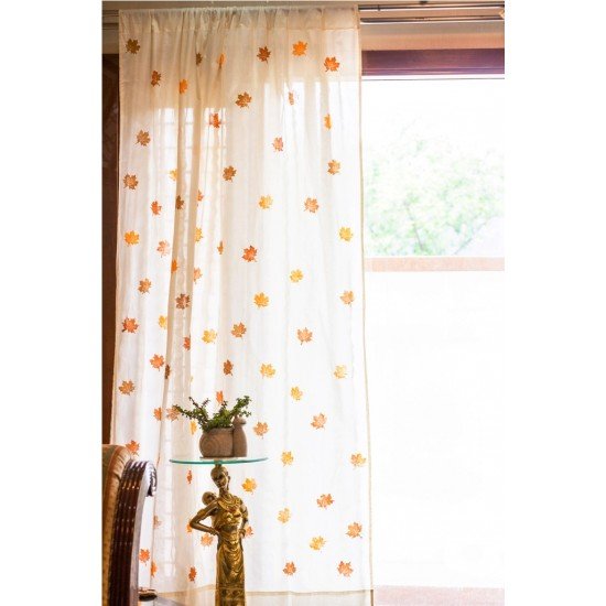 Spring Maple Leaf Block Printed Curtain