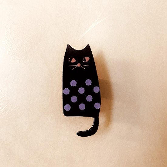 Black Polka Cat Wall Hook Black Polka Cat Wall Hook