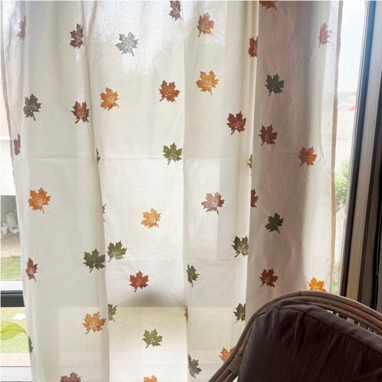 Autumn Maple Leaf Block Printed Curtain