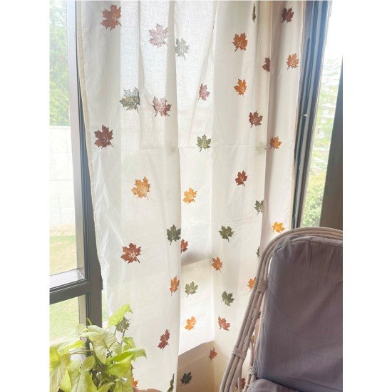 Autumn Maple Leaf Block Printed Curtain