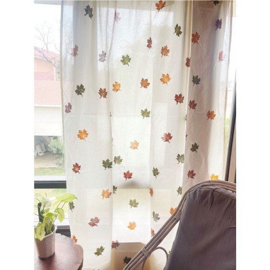 Autumn Maple Leaf Block Printed Curtain