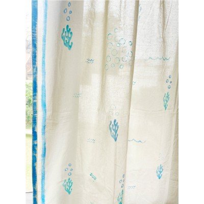 Blue Coral Block Printed Curtain Blue Coral Block Printed Curtain