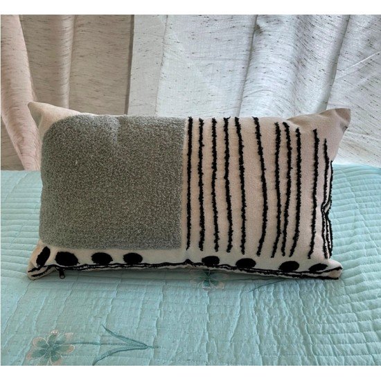 Stripes and Grey Embroidered Cushion