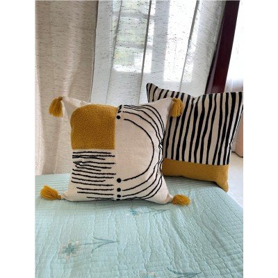Stripes and Mustard Embroidered Cushion Stripes and Mustard Embroidered Cushion