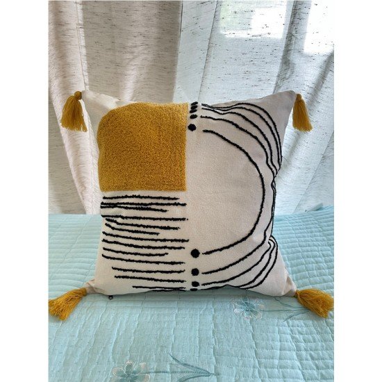 Mustard Circles Stripes Embroidered Cushion Mustard Circles Stripes Embroidered Cushion