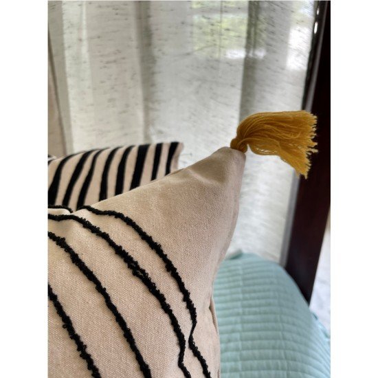 Mustard Circles Stripes Embroidered Cushion Mustard Circles Stripes Embroidered Cushion