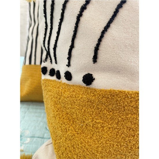 Mustard Circles Stripes Embroidered Cushion Mustard Circles Stripes Embroidered Cushion