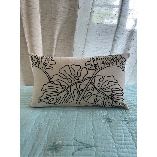 Monsterat Leaf Embroidered Cushion