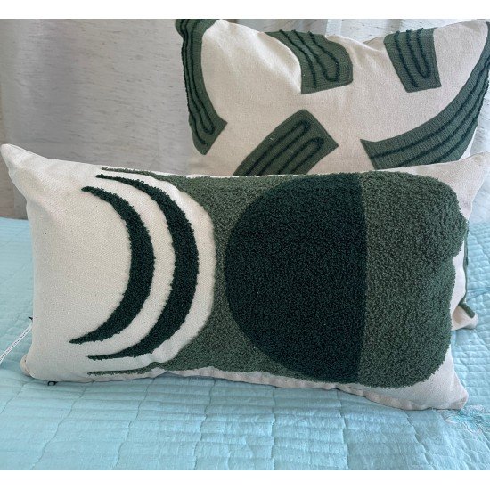 Abstract Green Symbols Embroidered Cushion