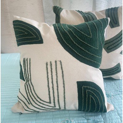 Abstract Green Leaves Embroidered Cushion Abstract Green Leaves Embroidered Cushion