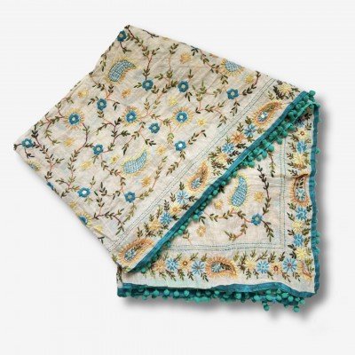 Blue Embroidered Phulkari Scarf  Blue Embroidered Phulkari Scarf