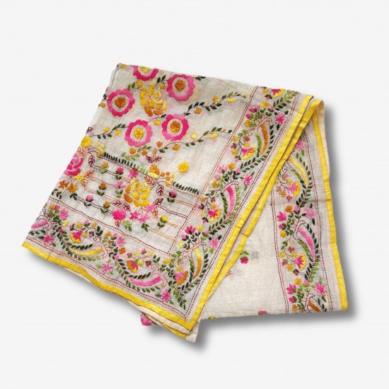 Yellow Embroidered Phulkari Scarf 