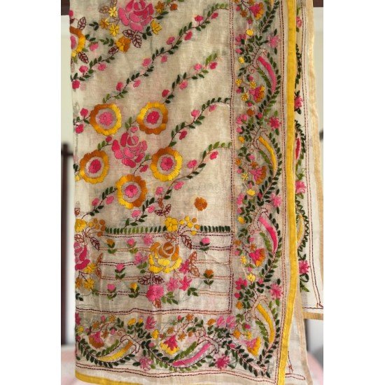 Yellow Embroidered Phulkari Scarf 