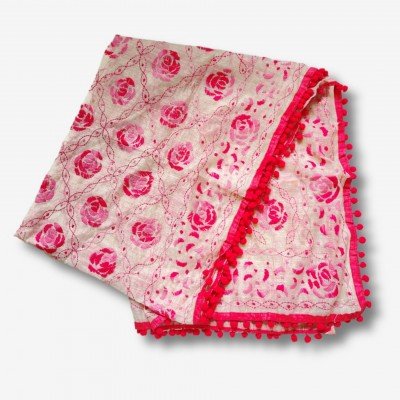 Red Rose Embroidered Phulkari Scarf  Red Rose Embroidered Phulkari Scarf