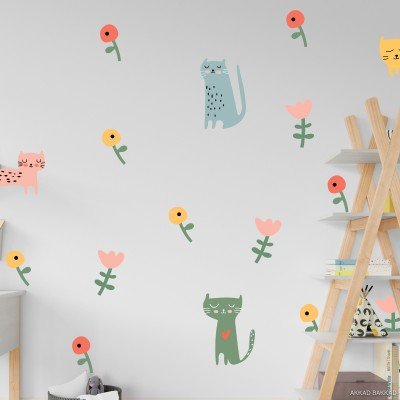 Flowers and Cat Wall Decal Flowers and Cat Wall Decal