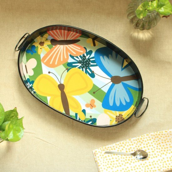 Butterfly Metal Oval Tray