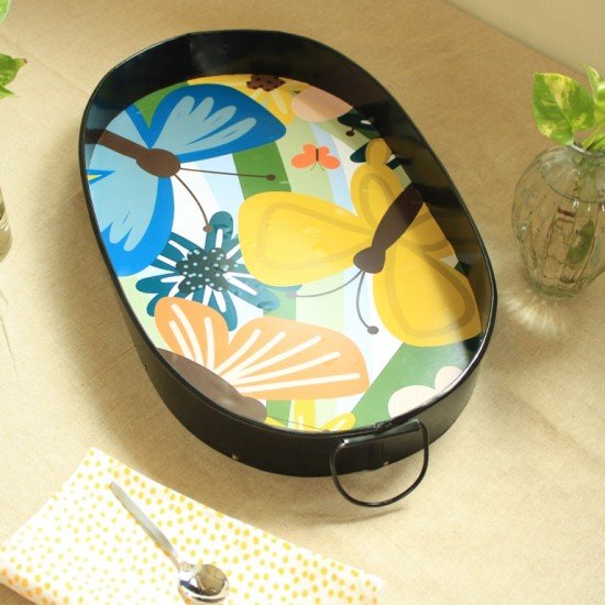 Butterfly Metal Oval Tray