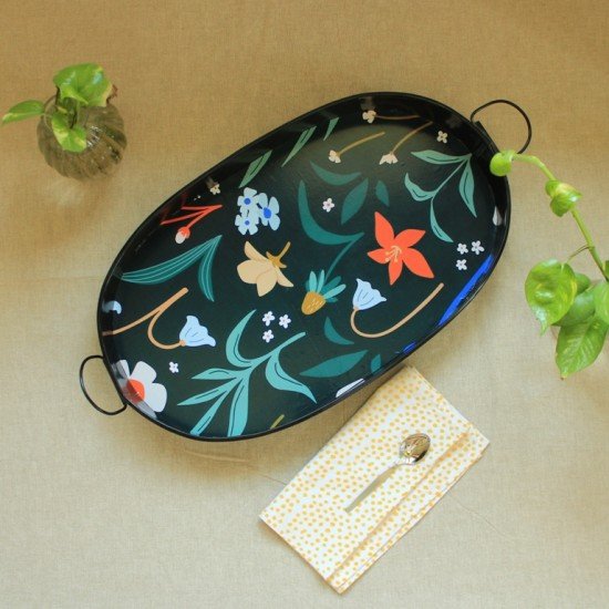 Floral Vine Metal Oval Tray