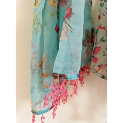 Flowers on Blue Scarf Flowers on Blue Scarf