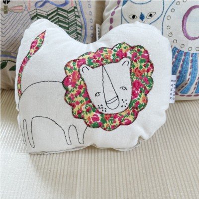 Applique lion Embroidered Shaped Cushion Applique lion Embroidered Shaped Cushion