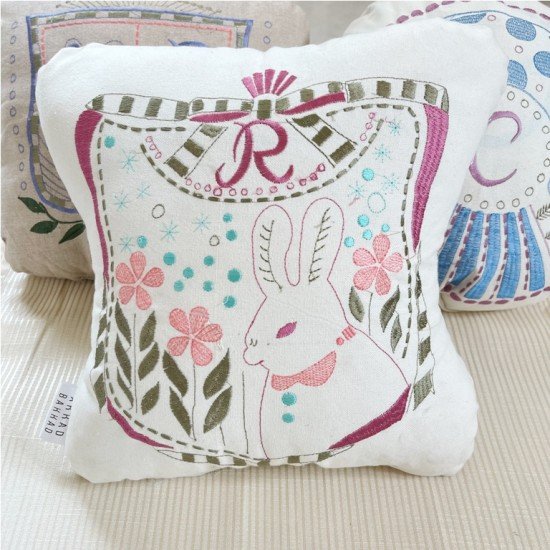 Bunny Emblem Embroidered Shaped Cushion