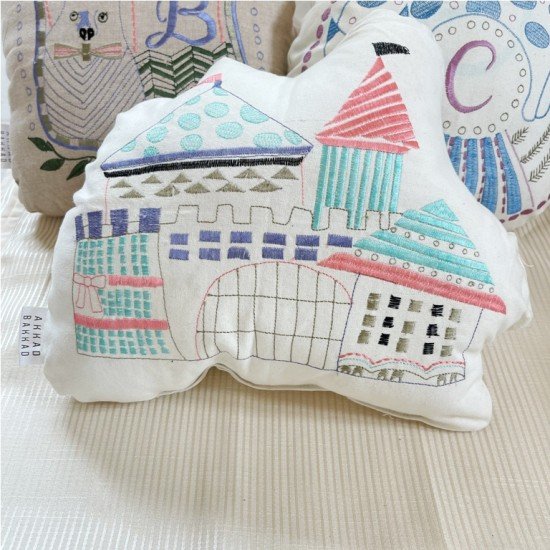 Castle Embroidered Shaped Cushion