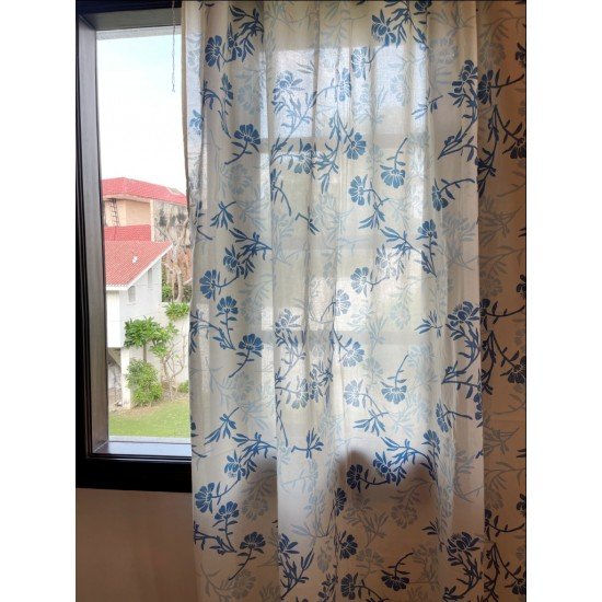 Blue Flowers Dual tone Printed Curtain
