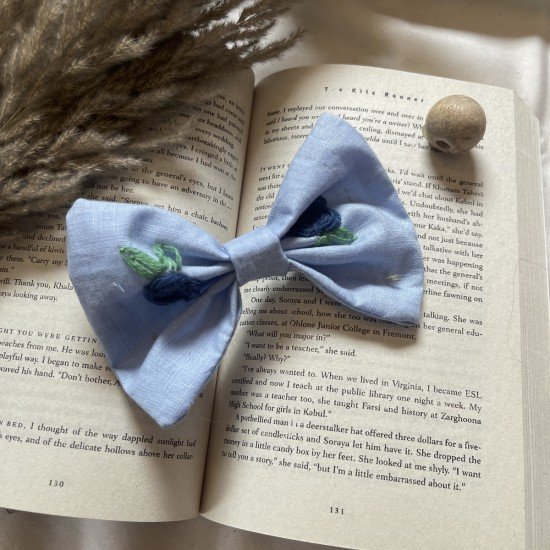 Blue Hand Embroidery Rose Hair Clip 