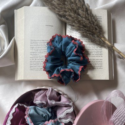 Dark Sea Blue Lace Scrunchie Dark Sea Blue Lace Scrunchie