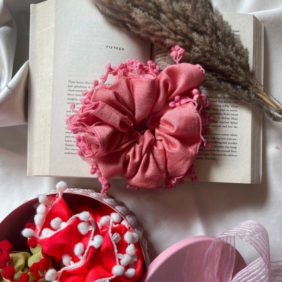 Fluorescent Pom Pom Scrunchie