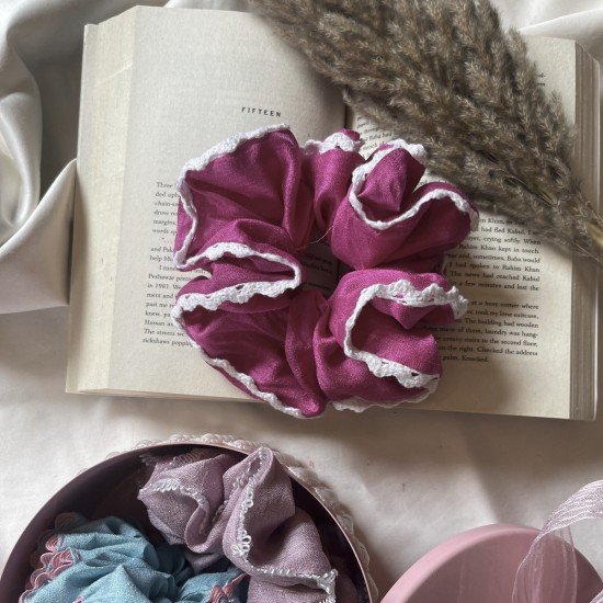 Magenta Ricrack Lace Scrunchie