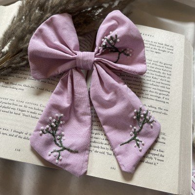 Floral Beads Pink Long Hair Clip  Floral Beads Pink Long Hair Clip