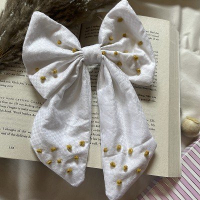 White French Knot Long Hair Clip  White French Knot Long Hair Clip