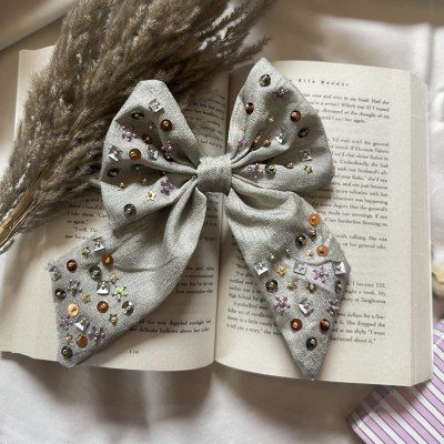 Grey Silk Beads Long Hair Clip  Grey Silk Beads Long Hair Clip