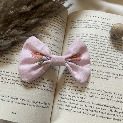 Pink Rose hand Embroidery Hair Clip  Pink Rose hand Embroidery Hair Clip