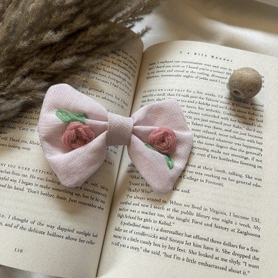 White tulip hand Embroidery Hair Clip  White tulip hand Embroidery Hair Clip