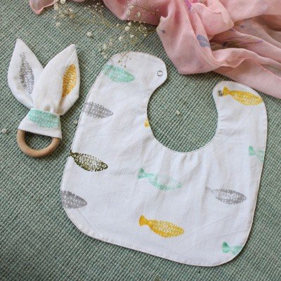 Fishes Block printed bib