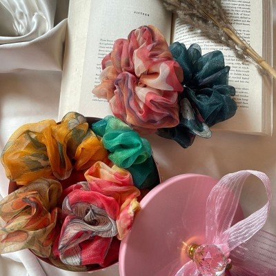 Yellow Red Random Organza Scrunchie Yellow Red Random Organza Scrunchie