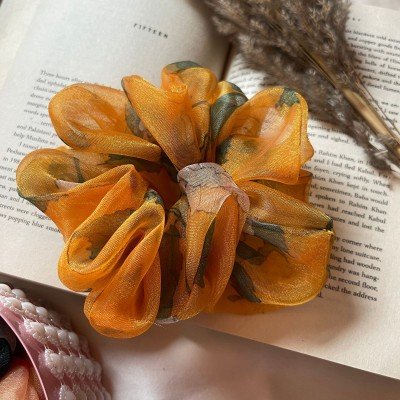 Orange Leaf Organza Scrunchie Orange Leaf Organza Scrunchie