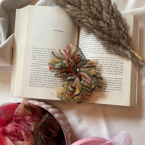 Multi colour Stripes Organza Scrunchie