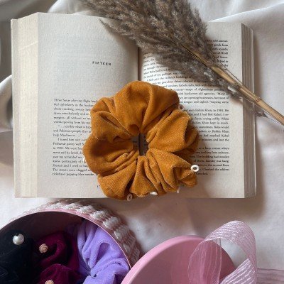 Mustard Bead Velvet Scrunchie Mustard Bead Velvet Scrunchie