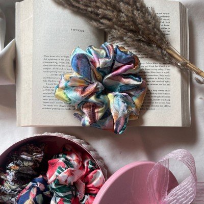 Blue Marble Satin Scrunchie Blue Marble Satin Scrunchie