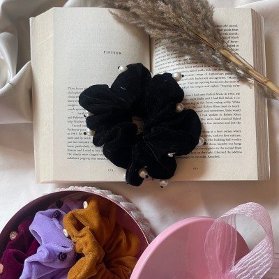 Black Bead Velvet Scrunchie Black Bead Velvet Scrunchie
