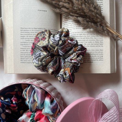 Retro Leaf Satin Scrunchie Retro Leaf Satin Scrunchie