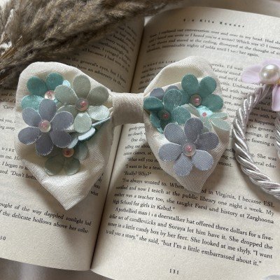 Sky Blue Flower petal Bow Sky Blue Flower petal Bow
