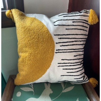 Mustard Round Stripes Embroidered Cushion Mustard Round Stripes Embroidered Cushion