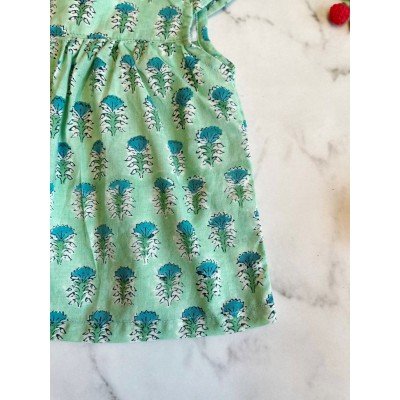 Dahlia Cyan Cotton Printed Dress Dahlia Cyan Cotton Printed Dress