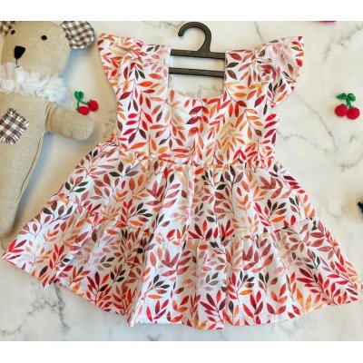 Leaves Floral Red Linen Printed Dress Leaves Floral Red Linen Printed Dress