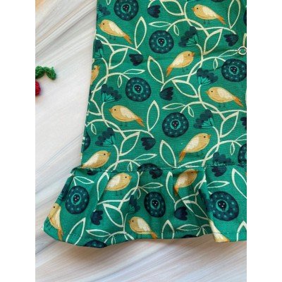 Bird Green Linen Printed Sleeveless Dress Bird Green Linen Printed Sleeveless Dress